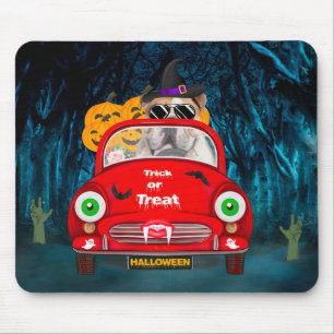 Mousepad Bulldog Inglês Dirigindo Carro Assustador no Hallo