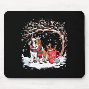 Mousepad Bulldog Inglês Engraçado Na Árvore De Natal Neve W