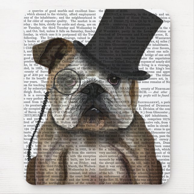 Mousepad Bulldog Inglês, Formal Hound e Hat (Frente)