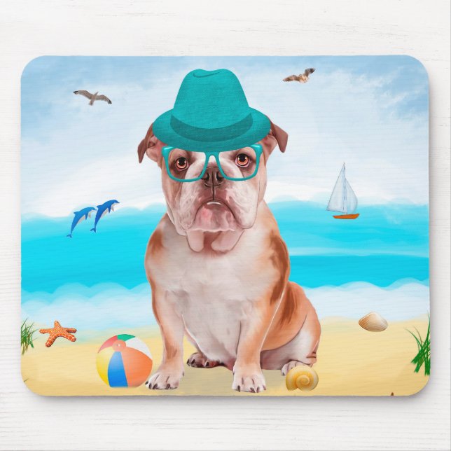 Mousepad Bulldog Inglês na Praia (Frente)