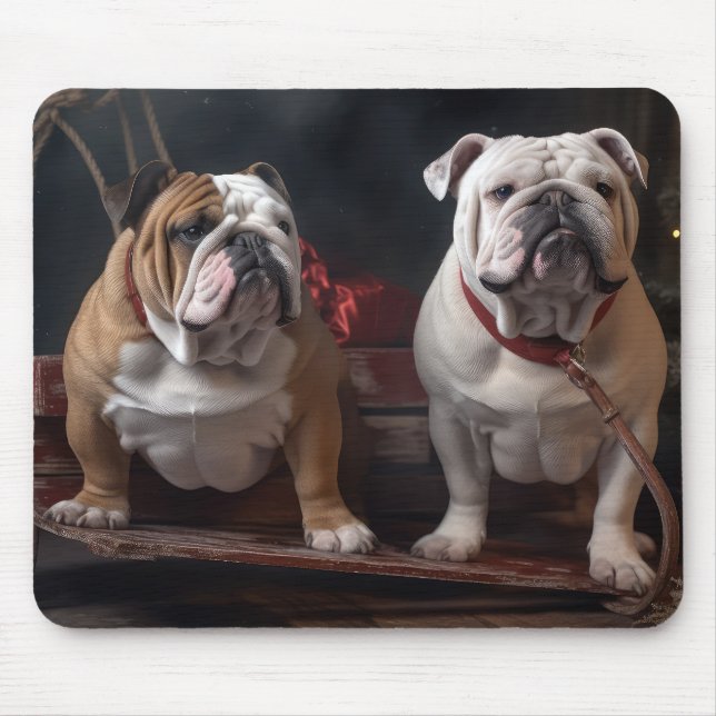 Mousepad Bulldog Snowy Sleigh Decência de Natal (Frente)