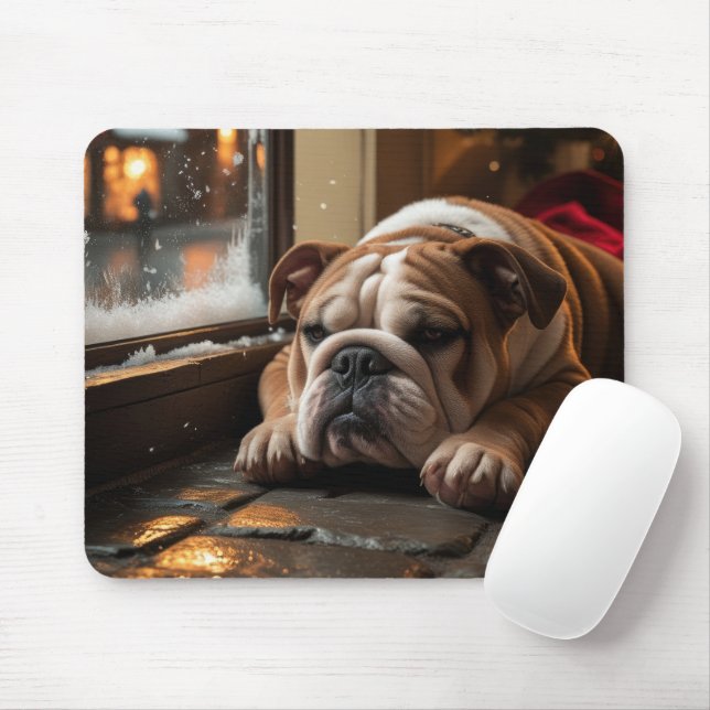 Mousepad Bulldog with Christmas Lights Holiday (Com mouse)