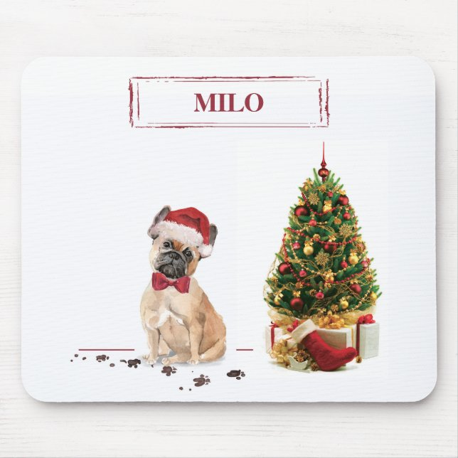 Mousepad Bulldogue Francês Cachorro de Natal Engraçado com  (Frente)
