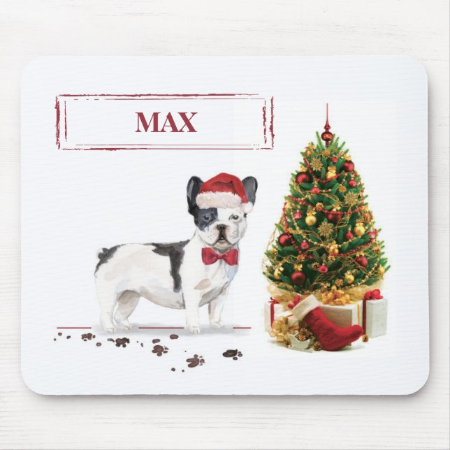 Mousepad Bulldogue Francês Preto e Branco de Natal  (Frente)