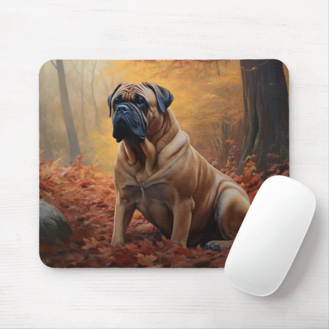 Mousepad Bullmastiff das Folhas do outono Cai no Império (Com mouse)