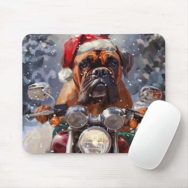 Mousepad Bullmastiff Dog Andando na Moto Natal (Com mouse)