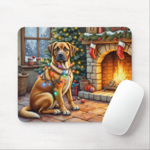 Mousepad Bullmastiff Lareira com Luzes de Natal