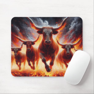 Mousepad Bulls Carregando Através de Uma Paisagem Fiery