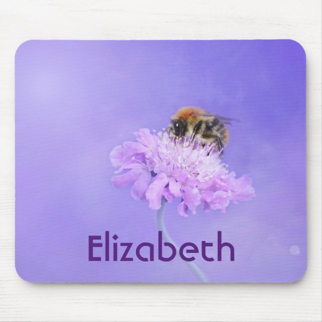 Mousepad Bumble Bee Empurrada em uma Flor Rosa Personalizad (Frente)
