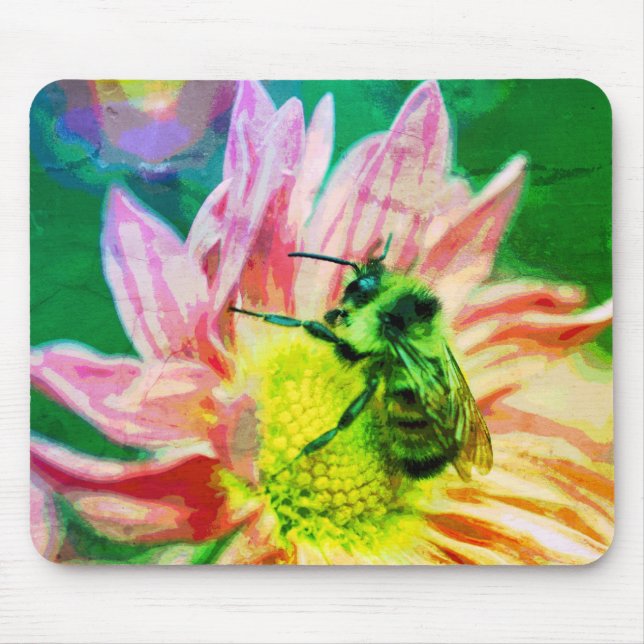 Mousepad Bumble Bee Na Arte Da Abstrato Da Daisy Flower (Frente)