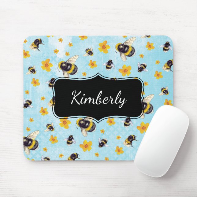 Mousepad Bumblebee Monograma de Aquarela (Com mouse)