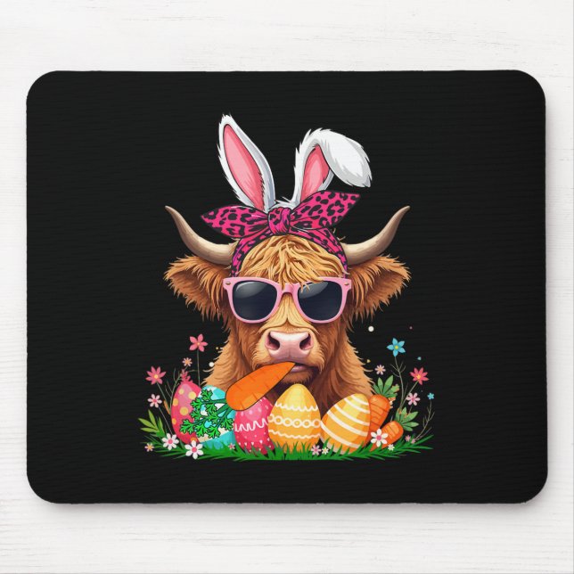 Mousepad Bunny Cow Arco Tie Comendo Cenoura Ovos De Páscoa  (Frente)