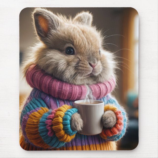 Mousepad Bunny segurando uma taça quente de café (Frente)