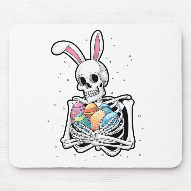 Mousepad Bunny Skeleton Segurando Ovos De Páscoa Engraçado  (Frente)