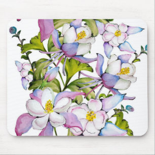 Mousepad Buquê aquoso colorido de columbina e verde