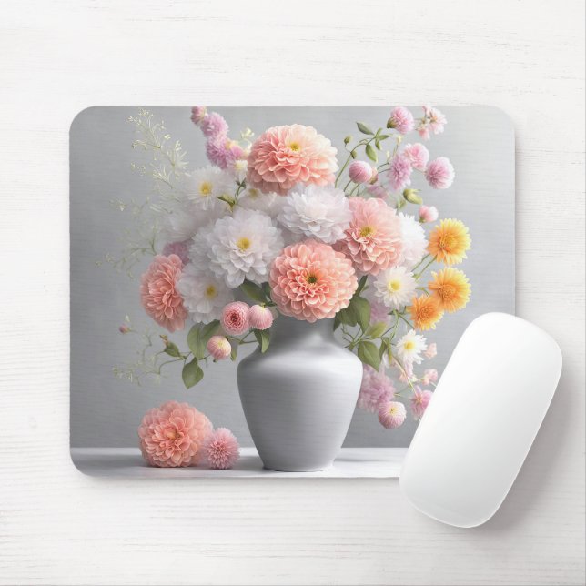 Mousepad Buquê Dahlia Na Vase Da Cinza (Com mouse)