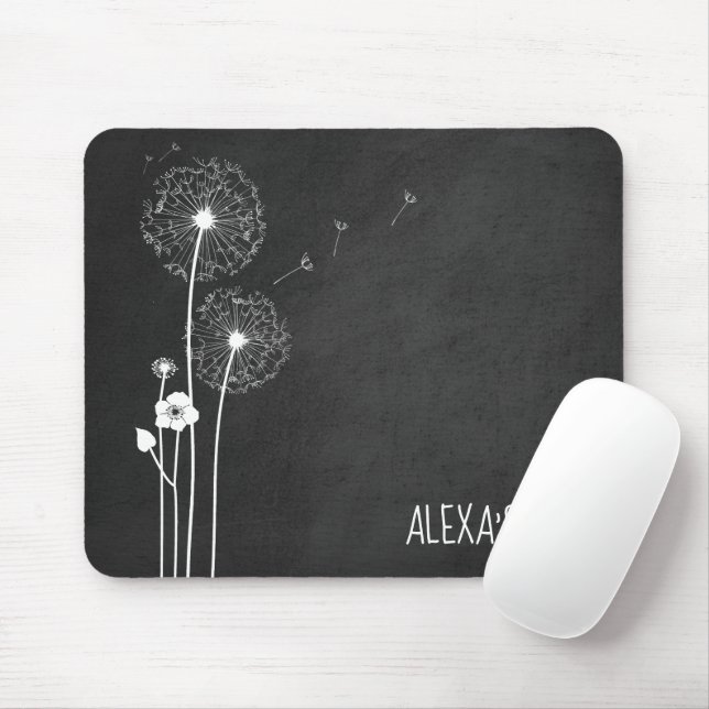 Mousepad Buquê Dandelion branco no quadro negro (Com mouse)