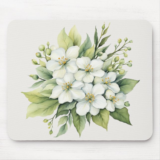 Mousepad Buquê de Flor de Maçã Branca de Aquarela (Frente)