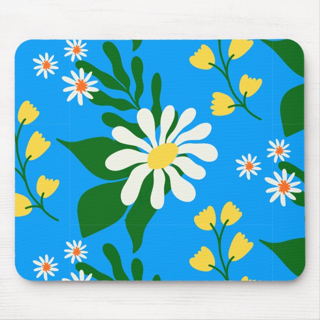Mousepad Buquê de Flor de Verão em Azul (Frente)