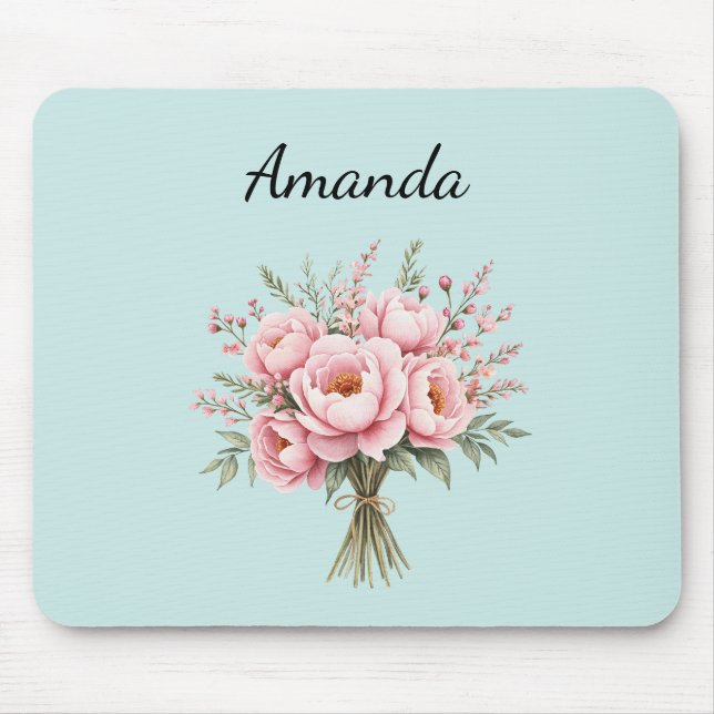 Mousepad Buquê de Flores de Peônia Rosa Bonita (Frente)