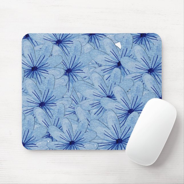 Mousepad Buquê de Flores Selvagens Azuis de Aquarela (Com mouse)