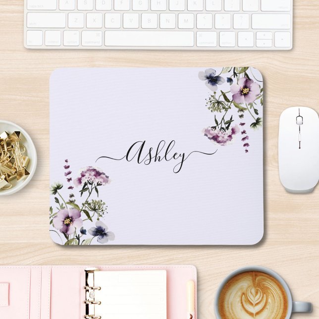 Mousepad Buquê de Flores Silvestres Roxas Aquarela Floral (In situ)