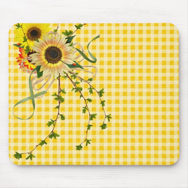 Mousepad Buquê de Girassóis em Xadrez (Frente)