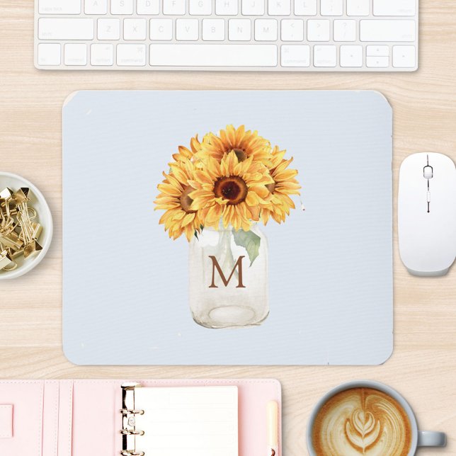 Mousepad Buquê de Girassóis Rústicos em Jarra de Mason com  (In situ)