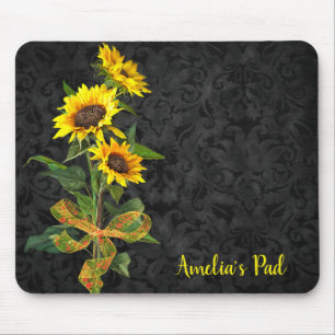 Mousepad Buquê de girassol em Black Damask