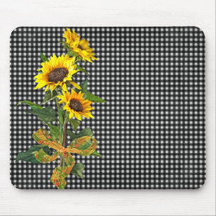 Mousepad Buquê de girassol em Black Gingham