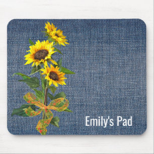 Mousepad Buquê de girassol em Denim