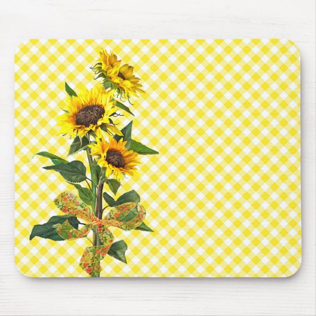 Mousepad Buquê de girassol no mouse amarelo Gingham (Frente)