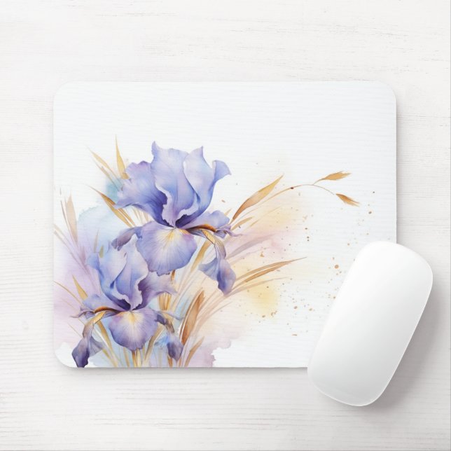 Mousepad Buquê de íris Puro de Aquarela (Com mouse)