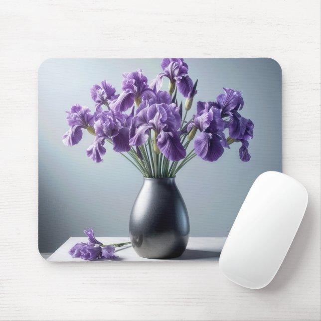 Mousepad Buquê de Íris Roxo em Vaso de Pewter (Com mouse)