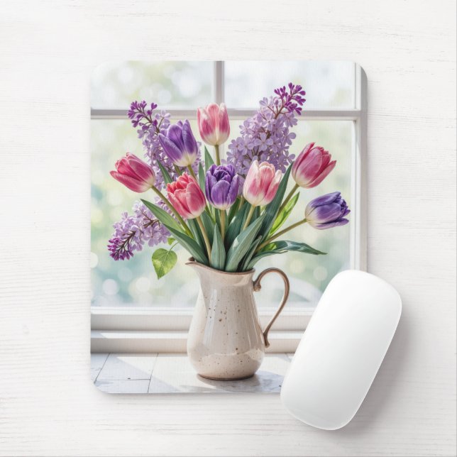Mousepad Buquê de Lilases e Tulipas da Primavera (Com mouse)