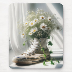 Mousepad Buquê de margarida em um tênis branco
