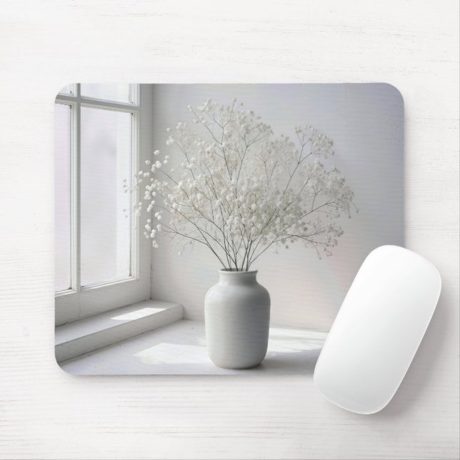 Mousepad Buquê de Respiração de Bebê em Vaso Branco (Com mouse)