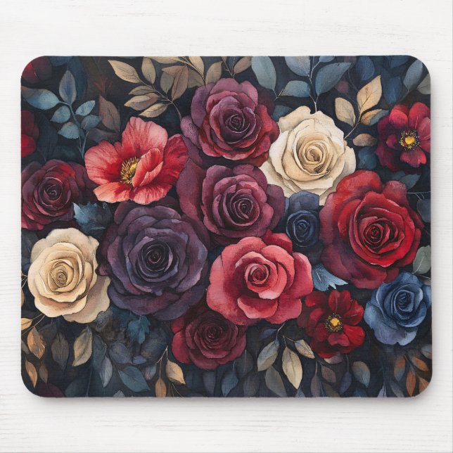 Mousepad Buquê de Rosa de Aquarela deixa colorido (Frente)
