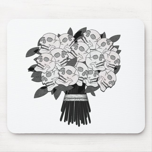 Mousepad Buquê de Rosas Cranianas Preto e Branco Gótico (Frente)