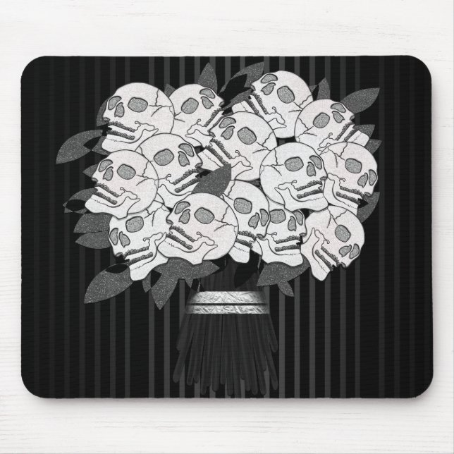 Mousepad Buquê de Rosas do crânio Gótico preto e branco (Frente)