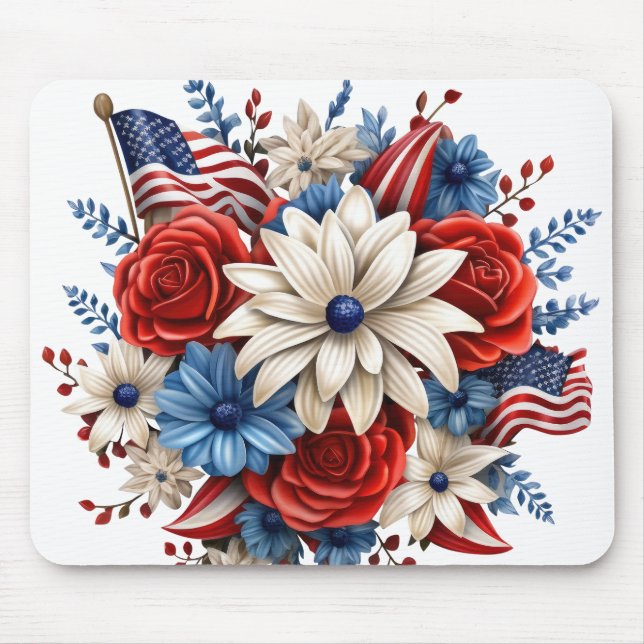 Mousepad Buquê FLORAL AZUL AZUL VERMELHO PATRIÓTICO (Frente)