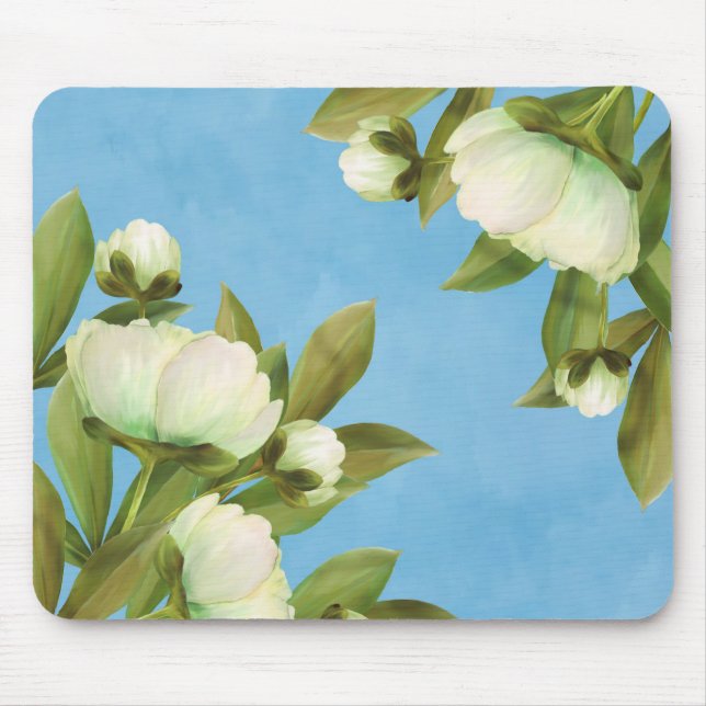 Mousepad Buquê Floral de Peões Brancos Clássicos (Frente)