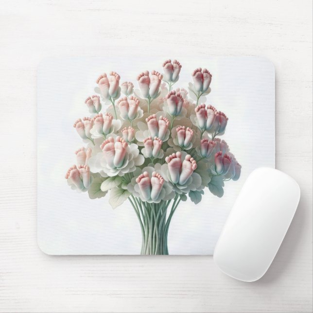 Mousepad Buquê Floral de Pés Bebês Rosa (Com mouse)