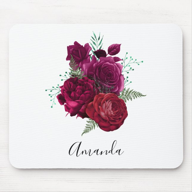 Mousepad Buquê Floral Elegante Magenta Rosa (Frente)