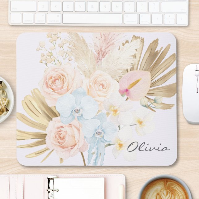 Mousepad Buquê Floral Tropical Bonito Monogramado (Criador carregado)