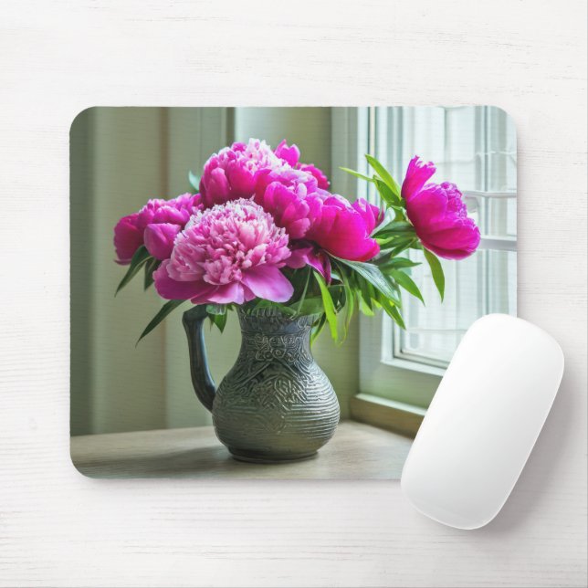 Mousepad Buquê Rosa de Peony (Com mouse)
