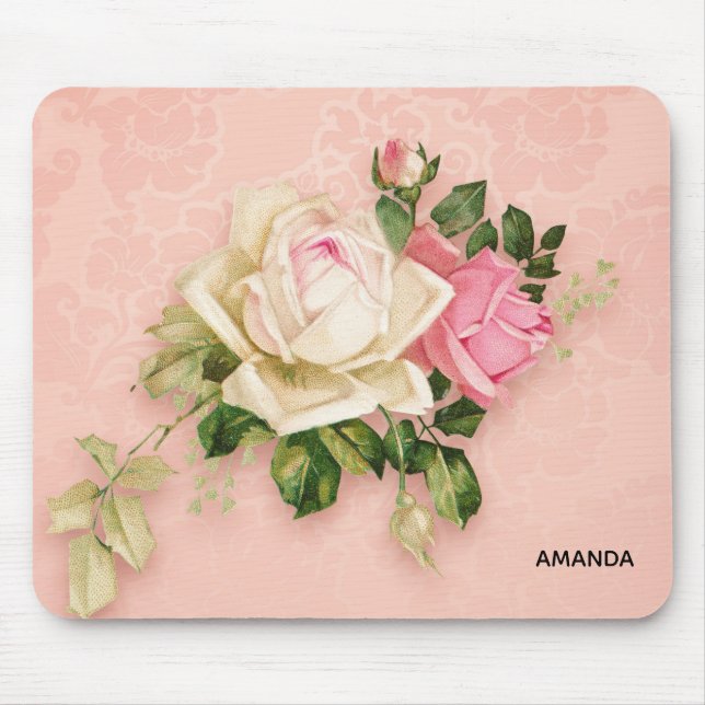 Mousepad Buquê Rosa Rosa e Branco (Frente)