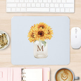 Mousepad Buquê Russo de Girassol de Aquarela em Mason Jar