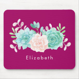 Mousepad Buquê verde e rosa pastel na parte traseira da mag