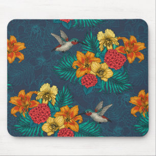 Mousepad Buquês tropicais e beija-flores